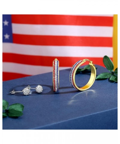 Silver Plated Crystal Hoop Earrings, Circle Hoop Earrings For Women Fashion Jewelry Gold Patriotic Earrings $8.99 Earrings