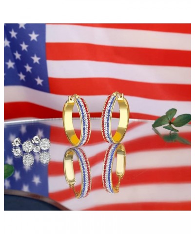 Silver Plated Crystal Hoop Earrings, Circle Hoop Earrings For Women Fashion Jewelry Gold Patriotic Earrings $8.99 Earrings