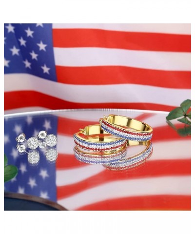 Silver Plated Crystal Hoop Earrings, Circle Hoop Earrings For Women Fashion Jewelry Gold Patriotic Earrings $8.99 Earrings