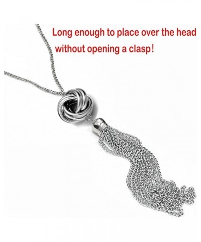 Long Tassel Necklace Silver Tone Lovely Knot Tassel Pendant Knot Snake Chain for Women Silver tassel $7.71 Necklaces