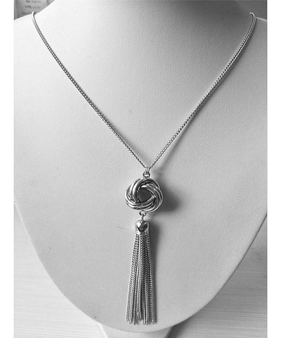 Long Tassel Necklace Silver Tone Lovely Knot Tassel Pendant Knot Snake Chain for Women Silver tassel $7.71 Necklaces