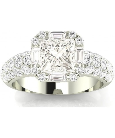 1.4 Carat t.w. Princess Designer Popular Halo Style Baguette And Pave Set Round Diamond Engagement Ring J/VS2-SI1 White Gold ...