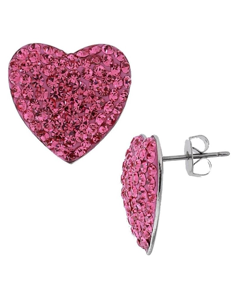 Hot Pink 3.00 Carat Total Weight Crystal 925 Silver Stud Earrings Heart Shape Cubic Zirconia Stones $17.39 Earrings