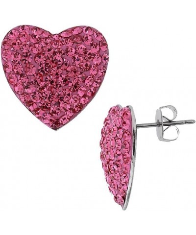 Hot Pink 3.00 Carat Total Weight Crystal 925 Silver Stud Earrings Heart Shape Cubic Zirconia Stones $17.39 Earrings