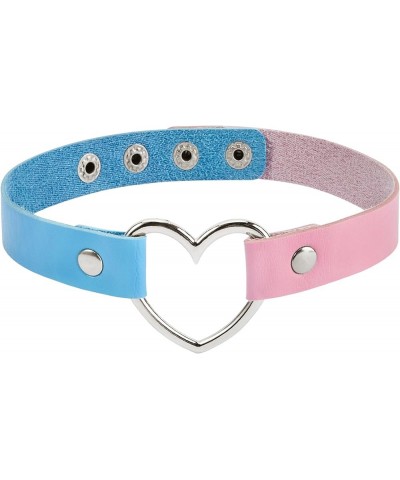 Choker Necklace Adjustable Heart Choker PU Leather Choker Collar for Women One Size Pink Blue $6.11 Necklaces