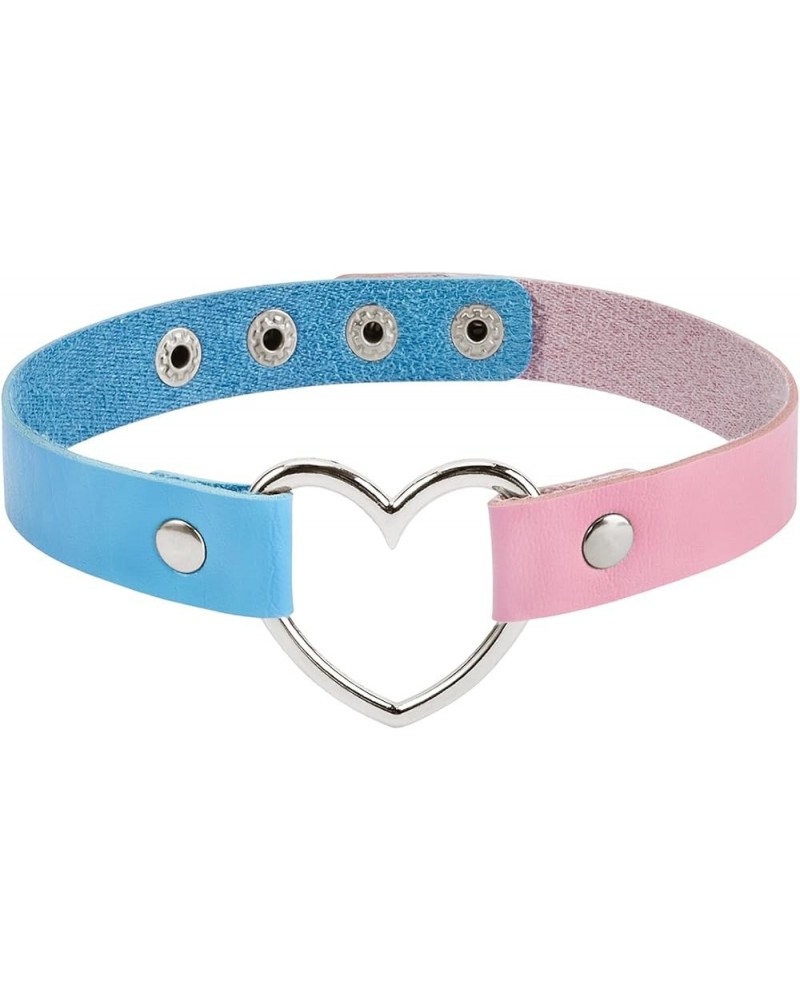 Choker Necklace Adjustable Heart Choker PU Leather Choker Collar for Women One Size Pink Blue $6.11 Necklaces