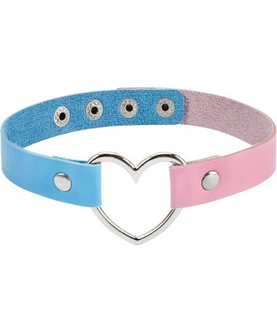 Choker Necklace Adjustable Heart Choker PU Leather Choker Collar for Women One Size Pink Blue $6.11 Necklaces