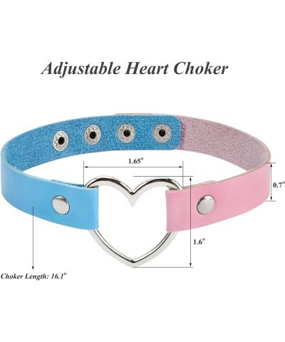 Choker Necklace Adjustable Heart Choker PU Leather Choker Collar for Women One Size Pink Blue $6.11 Necklaces