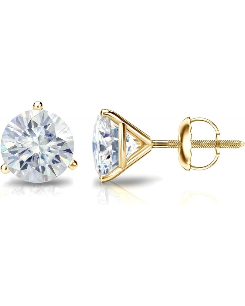 1 to 7 Carat Moissanite Round Stud Earrings for Women in 14k Gold (J-K, TGW) 3-Prong Martini Screw Back Yellow Gold 2.0 carat...