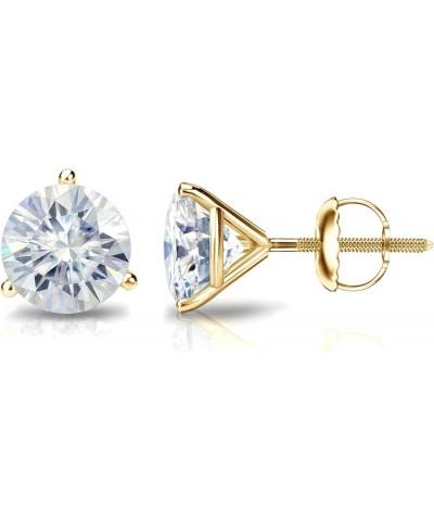 1 to 7 Carat Moissanite Round Stud Earrings for Women in 14k Gold (J-K, TGW) 3-Prong Martini Screw Back Yellow Gold 2.0 carat...