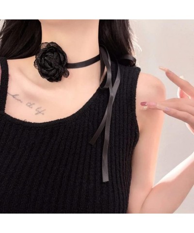 8Pcs Flower Rose Choker Necklace for Women Girls Black Choker Camellia Flower Lace-up Necklace Velvet Big Flower Necklace Y2k...