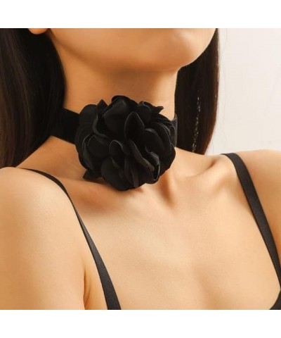 8Pcs Flower Rose Choker Necklace for Women Girls Black Choker Camellia Flower Lace-up Necklace Velvet Big Flower Necklace Y2k...