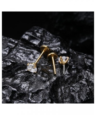 G23 Titanium 18G Flat Back Stud Earrings,2 Pcs CZ Threadless Push Pin Tragus Cartilage Lip Piercing Jewelry Gold,18G*8mm 2mm ...