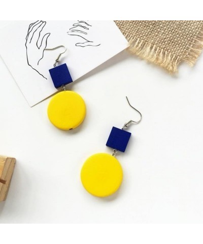 Wooden Earrings for Women Girls Bohemian Yellow Square Green Round Disc Dangle Earrings Geometric Wood Earrings Jewelry Gifts...