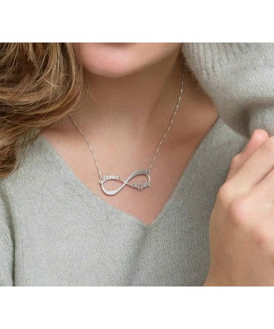 Personalized Eternal Love Necklace - Sterling Silver Infinity Name Necklace Pendant with Adjustable Chain Custom Gift for Cou...