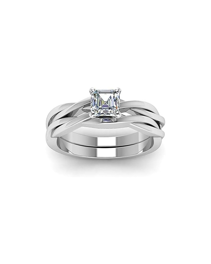 Solitaire Fancy Style White Moissanite Diamond In 925 Sterling Silver For Engagement Ring Set Asscher Shape $47.74 Rings