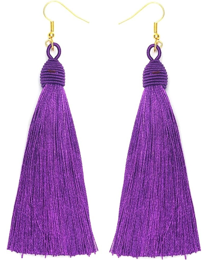 Bohemian Long Tassel Chandelier Dangle Earrings for Women, Boho Big Large Thread Woven Handmade Fringe Drop Earrings Purple A...