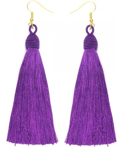 Bohemian Long Tassel Chandelier Dangle Earrings for Women, Boho Big Large Thread Woven Handmade Fringe Drop Earrings Purple A...