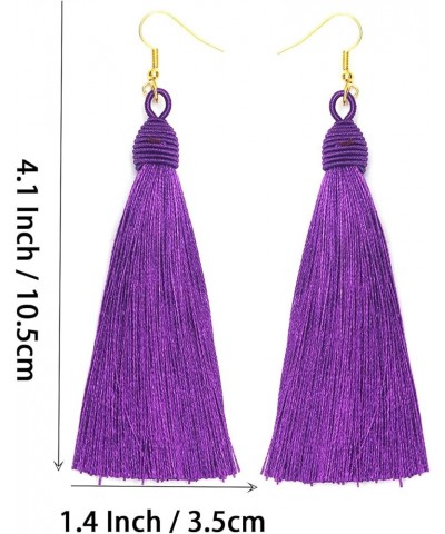 Bohemian Long Tassel Chandelier Dangle Earrings for Women, Boho Big Large Thread Woven Handmade Fringe Drop Earrings Purple A...