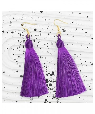 Bohemian Long Tassel Chandelier Dangle Earrings for Women, Boho Big Large Thread Woven Handmade Fringe Drop Earrings Purple A...