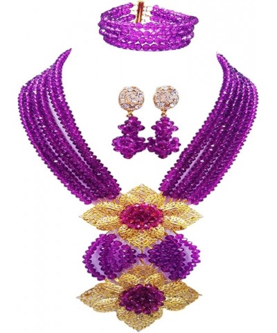 Fashion African Bead Necklace Nigerian Beads Wedding Jewelry Sets for Women Purple $20.29 Jewelry Sets