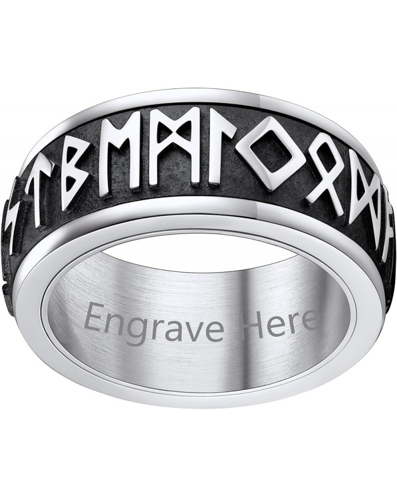 Can Engrave Viking Rune Spinner Rings for Men/Women, Size 7- 14 Chain Link Fidget Ring, Stainless Steel/Gold Plated/Black-Sen...