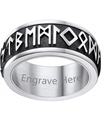 Can Engrave Viking Rune Spinner Rings for Men/Women, Size 7- 14 Chain Link Fidget Ring, Stainless Steel/Gold Plated/Black-Sen...