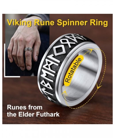 Can Engrave Viking Rune Spinner Rings for Men/Women, Size 7- 14 Chain Link Fidget Ring, Stainless Steel/Gold Plated/Black-Sen...