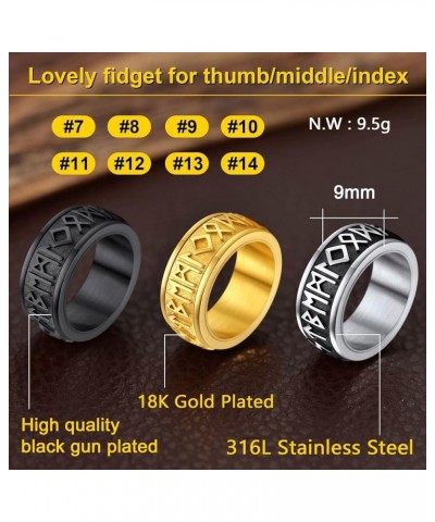 Can Engrave Viking Rune Spinner Rings for Men/Women, Size 7- 14 Chain Link Fidget Ring, Stainless Steel/Gold Plated/Black-Sen...