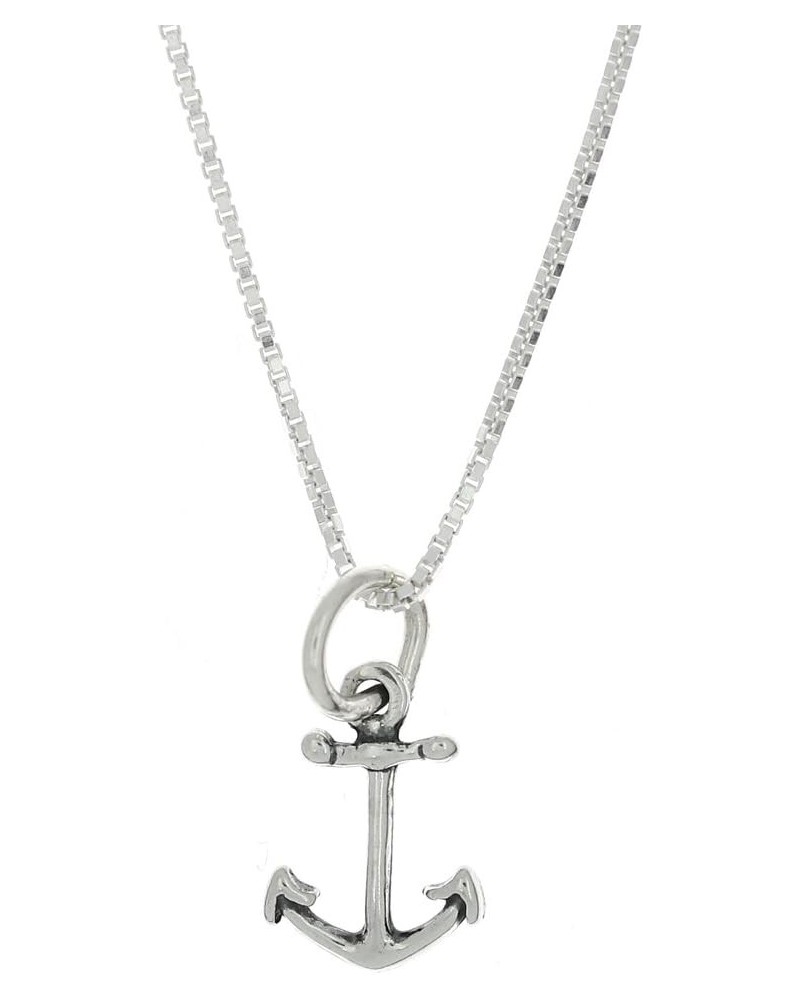 Sterling Silver Oxidized Double Sided Faith Anchor Charm Pendant with Polished Box Chain Necklace 24.0 Inches $16.96 Necklaces