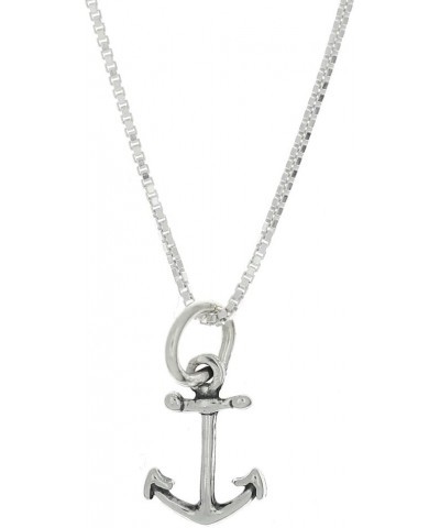 Sterling Silver Oxidized Double Sided Faith Anchor Charm Pendant with Polished Box Chain Necklace 24.0 Inches $16.96 Necklaces