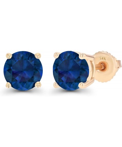 Solid 14K Gold 6mm Round Hypoallergenic Genuine Birthstone Solitaire Screwback Stud Earrings Blue Sapphire Created Yellow Gol...