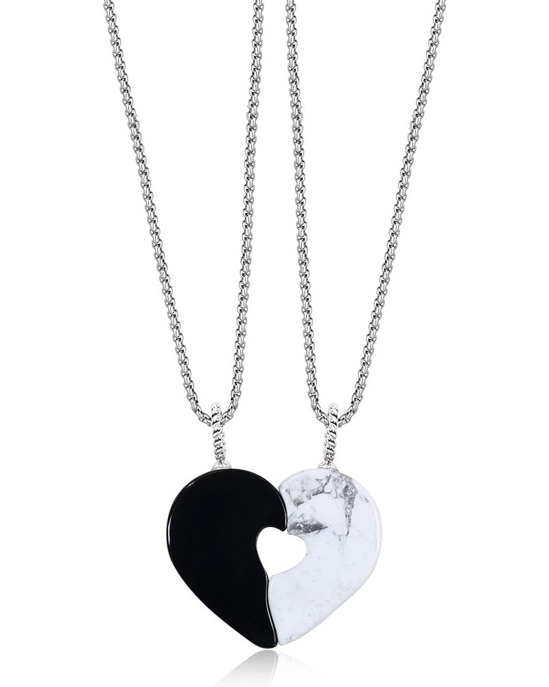 Couples Heart in Heart Stone Love Pendant Necklaces Obsidian & Howlite $15.84 Necklaces