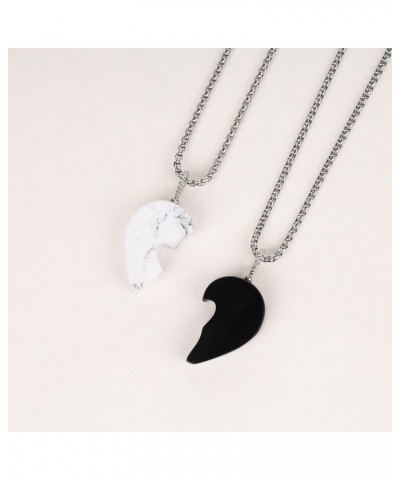 Couples Heart in Heart Stone Love Pendant Necklaces Obsidian & Howlite $15.84 Necklaces