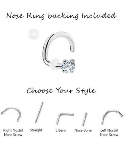 Gold-Tone 316L Surgical Steel Nose Stud Ring Clear CZ Prong Choose Your Size, Style & Gauge 2mm-18G-Left Nostril Screw $9.50 ...