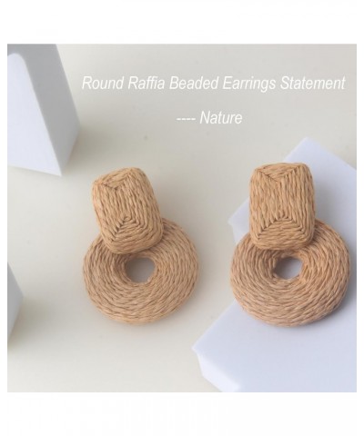 Raffia Round Statement Earrings – Bright Nature Rattan Drop Dangle Earrings, S925 Post Classic Hoop Straw Earrings, Bohemian ...