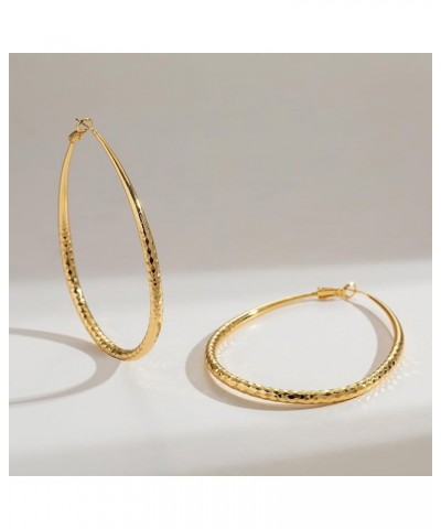 Sterling Silver Hoop Earrings,Oval Gold Hoop Earrings for Women Hypoallergenic Big Teardrop Hoop Earrings Diamond-Cut Large G...