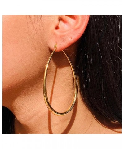 Sterling Silver Hoop Earrings,Oval Gold Hoop Earrings for Women Hypoallergenic Big Teardrop Hoop Earrings Diamond-Cut Large G...