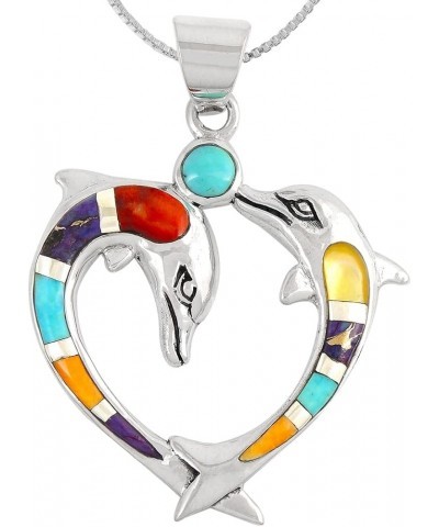 Gemstone Dolphin Pendant & 20" Box Chain are solid 925 Sterling Silver Multi Gemstones $31.36 Necklaces