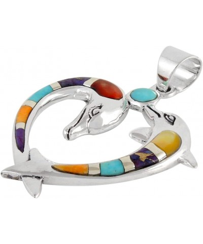 Gemstone Dolphin Pendant & 20" Box Chain are solid 925 Sterling Silver Multi Gemstones $31.36 Necklaces