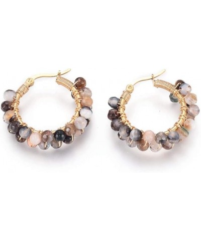 Stainless Steel Hoop Earrings Pearl Ring White Gold Agate Tiger Eye Howlite P326 Agate(Brown) $8.24 Earrings