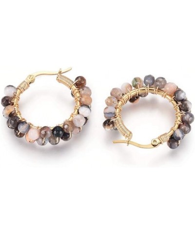 Stainless Steel Hoop Earrings Pearl Ring White Gold Agate Tiger Eye Howlite P326 Agate(Brown) $8.24 Earrings