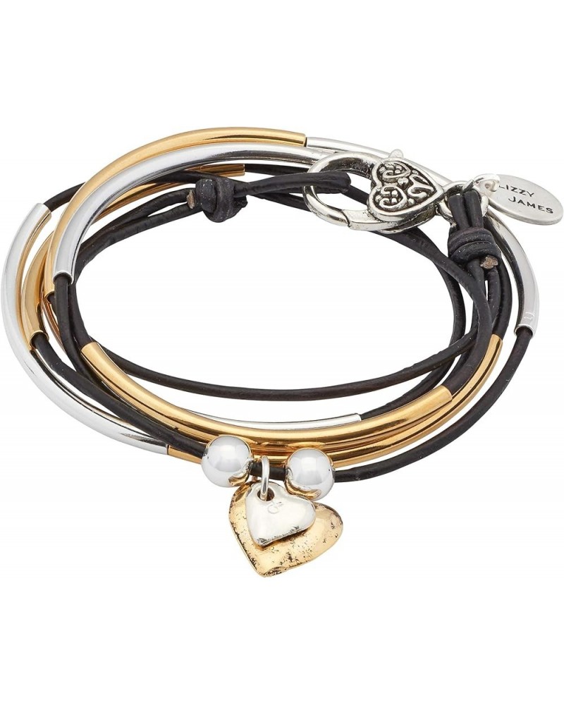 Girlfriend Silver and Gold Wrap Charm Bracelet Necklace w 2 Heart Charms in Natural Black Leather SMALL $51.15 Bracelets