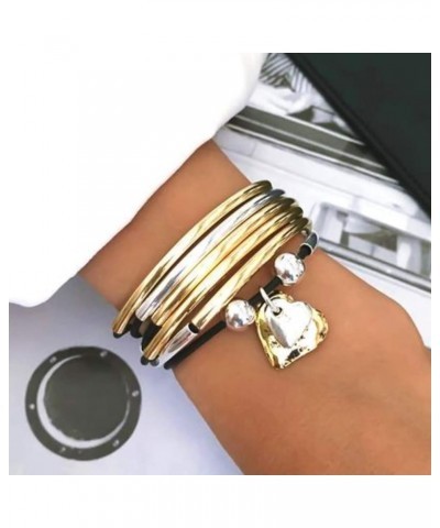 Girlfriend Silver and Gold Wrap Charm Bracelet Necklace w 2 Heart Charms in Natural Black Leather SMALL $51.15 Bracelets