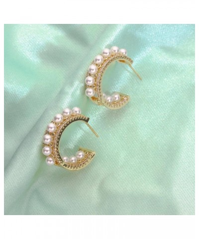 Crystal Oval Hoop Earrings for Women 925 Sterling Silver Post Small Pearl CZ Rhinestone Hoop Earrings for Women Girls Yellow ...