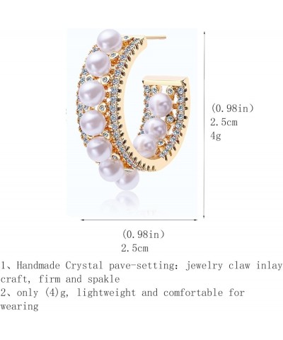 Crystal Oval Hoop Earrings for Women 925 Sterling Silver Post Small Pearl CZ Rhinestone Hoop Earrings for Women Girls Yellow ...