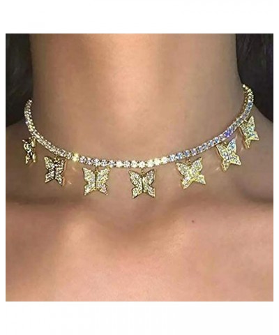 Butterfly Choker Necklaces Tennis Butterfly Chain CZ Butterfly Necklace Silver Girls Women B-Gold Butterfly Choker Necklace $...