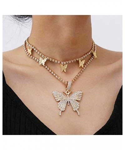 Butterfly Choker Necklaces Tennis Butterfly Chain CZ Butterfly Necklace Silver Girls Women B-Gold Butterfly Choker Necklace $...