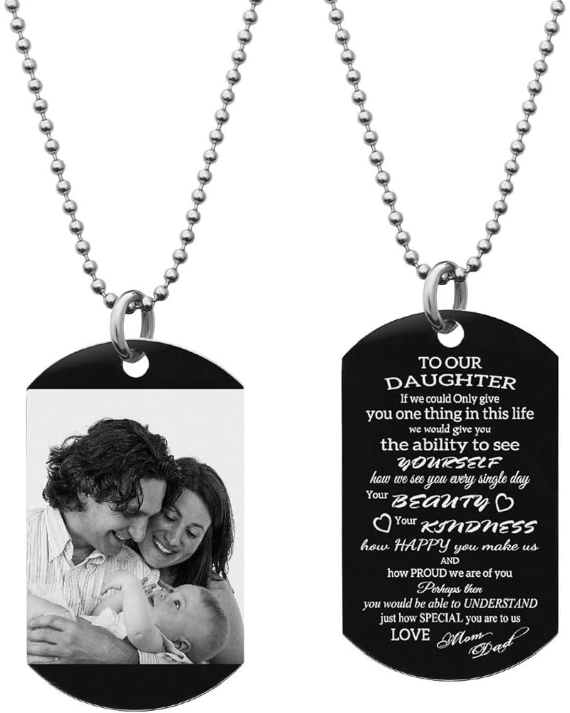 To Our Daughter From Mom And Dad Photo Engraving Custom Dog Tag Key Chain/Necklace - Black/Blue Necklace - To My Daughter Des...