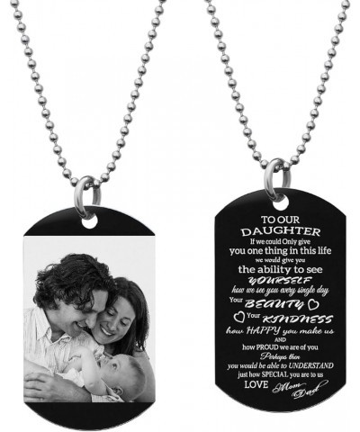 To Our Daughter From Mom And Dad Photo Engraving Custom Dog Tag Key Chain/Necklace - Black/Blue Necklace - To My Daughter Des...